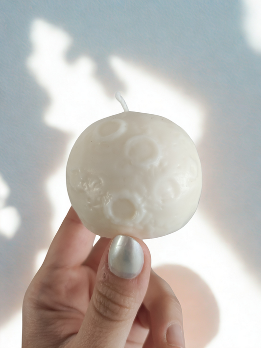 Bougie pleine lune blanche – cire soja naturelle – décoration magique – rituel lune – witchcraft – sorcière – spiritualité